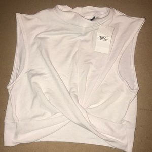 White twisted mock neck crop top